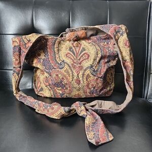 Tapestry Paisley Boho Shoulder Bag Purse Tote With Adjustable Tie Strap